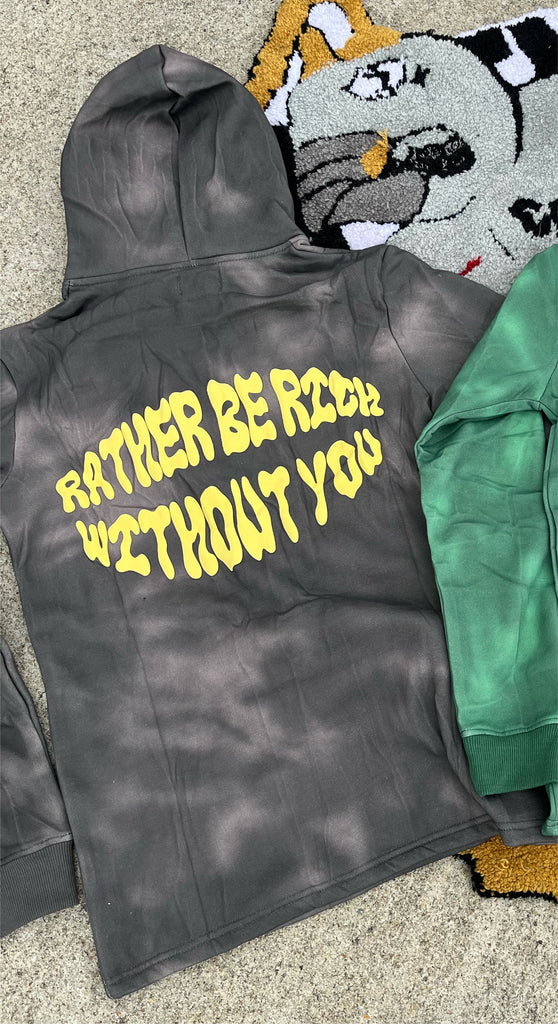 Rather Be Rich- Gray Washed Hoodie